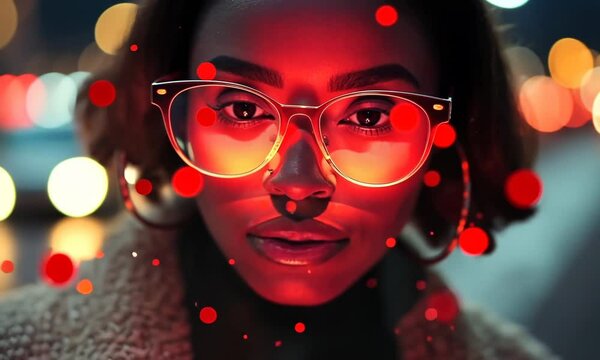 A woman with red glasses and a black shirt Video