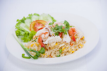 Close up Fried Rice with seafoods in Cambodia, Asian Foods