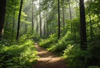 Tuinposter Bosweg Serene forest with trees  © Marit