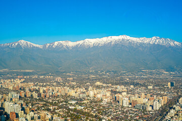 Panoramic view of Santiago with the Andes in the background