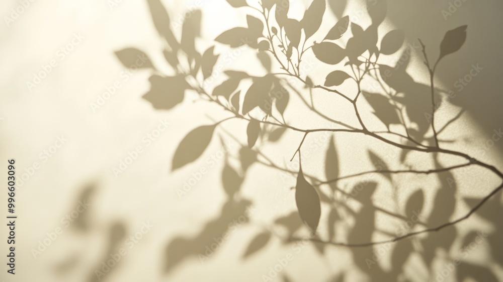 Poster a tree branch casts its intricate shadow onto a neutral surface, creating delicate patterns that hig