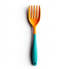 A vibrant, colorful plastic fork designed for casual dining, perfect for playful settings and outdoor events.