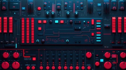 Obraz premium Complex wired network connecting different music controls, futuristic setup