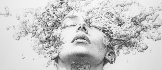 Surreal head illustration created with pencil on paper