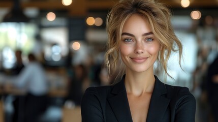Confident Businesswoman Smiling in Modern Office