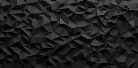 Tileable low poly twinkling geometric polygon background texture in dark charcoal grey with copy space. 8K desktop wallpaper 3D rendering.