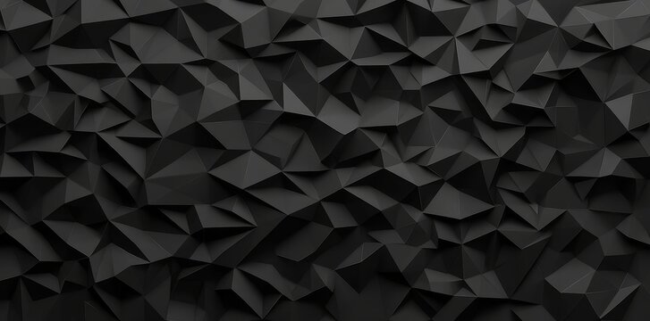 Tileable low poly twinkling geometric polygon background texture in dark charcoal grey with copy space. 8K desktop wallpaper 3D rendering.