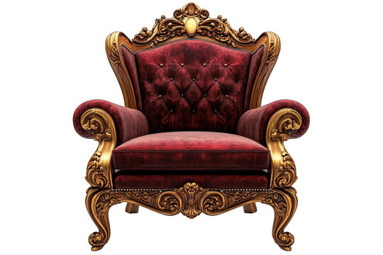 luxury classic wooden red and brown throne chair with elegant royal carving and clipping path isolated on transparent background 