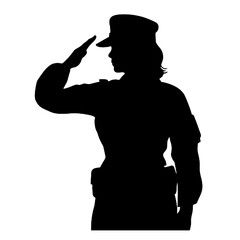 Military Woman Saluting Silhouette Profile Isolated on White Background – Vector Illustration