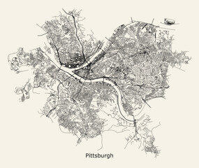 Obraz premium Map of Pittsburgh, Pennsylvania, USA