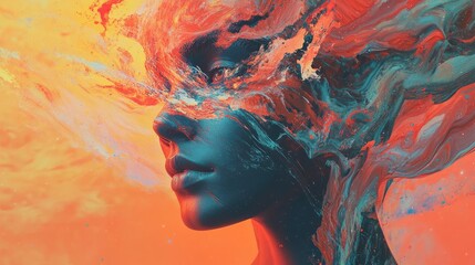 Contemporary abstract artwork depicting a self assured individual brimming with potential to impact the world Surrealistic 2d illustration reflecting Gen Z and social culture themes