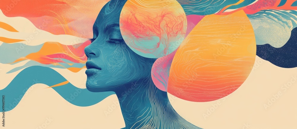 Poster surreal visual artwork that delves into the connection between creativity mental well being and opti