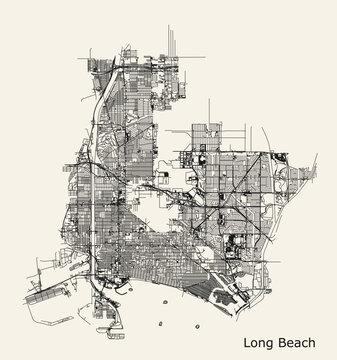 City road map of Long Beach, California, USA