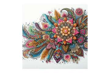 colorful mehndi lace design, white background