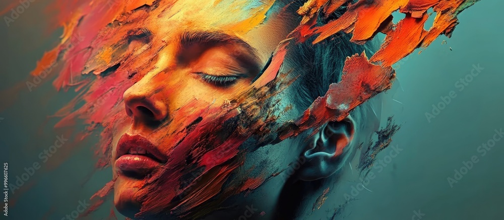 Aufkleber surreal portrait created through 3d rendering showcasing an abstract artistic style