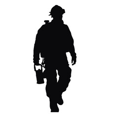 Silhouette of a Firefighter Ready for Action Isolated on White Background – Vector Design