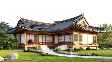 Obraz premium Traditional Korean Hanok House with a Serene Garden