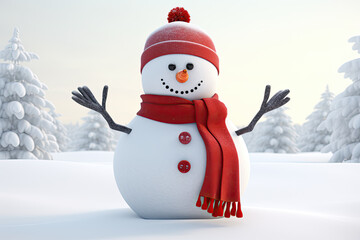 Obraz premium Snowman with hat and scarf
