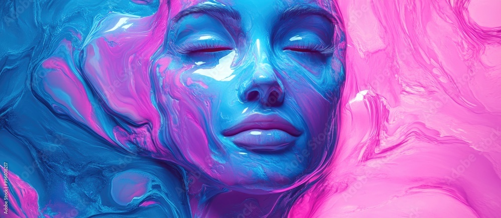 Poster 3d illustration featuring an abstract background centered around a female face created using vibrant