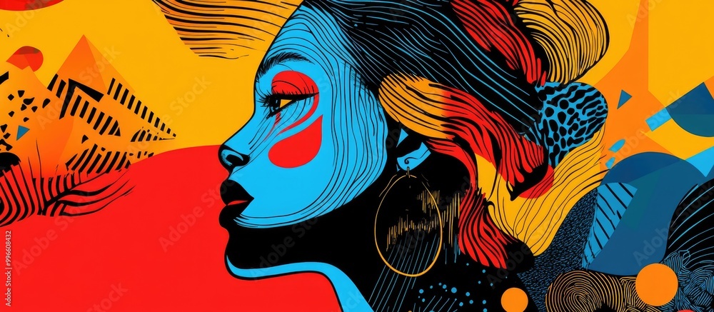 Poster bohemian woman depicted in a surrealistic style unique portrait created with a single continuous bla