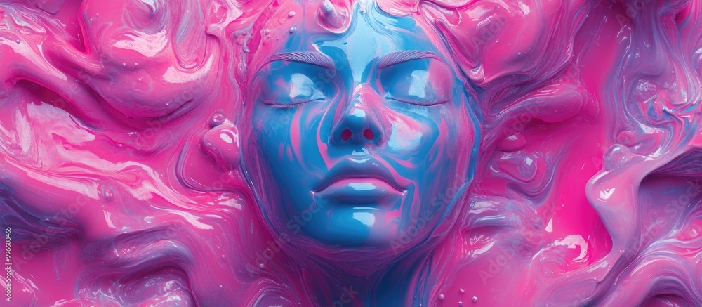 Poster 3d illustration featuring an abstract background centered around a female face created using vibrant