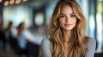 Obraz premium Portrait of a Beautiful Young Woman with Long Blonde Hair