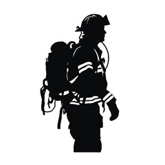 Firefighter in Uniform Silhouette Isolated on White Background 