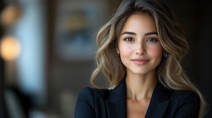 Fototapeta premium Portrait of a beautiful young woman with long blonde hair smiling
