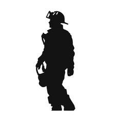 Firefighter in Uniform Silhouette Isolated on White Background 