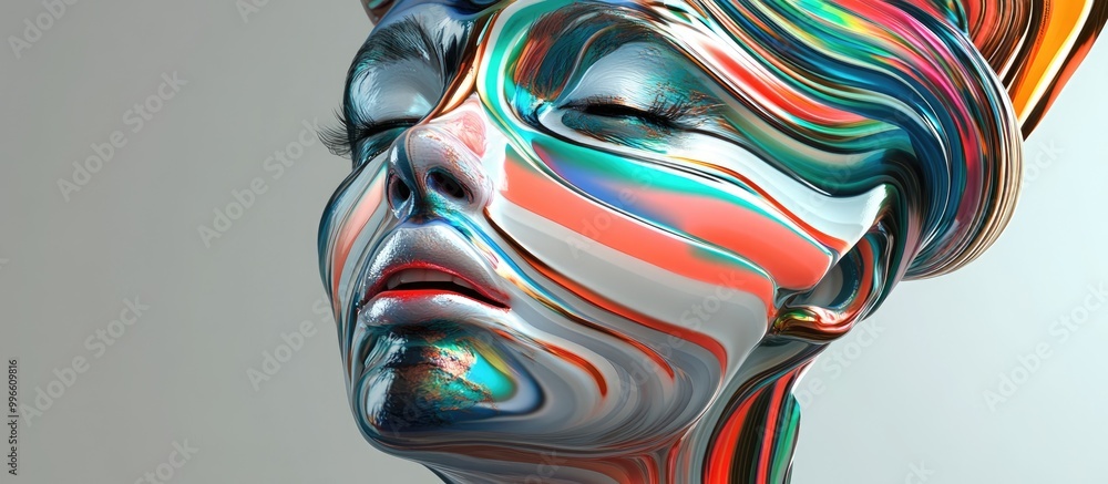 Poster surreal portrait created through 3d rendering with abstract elements
