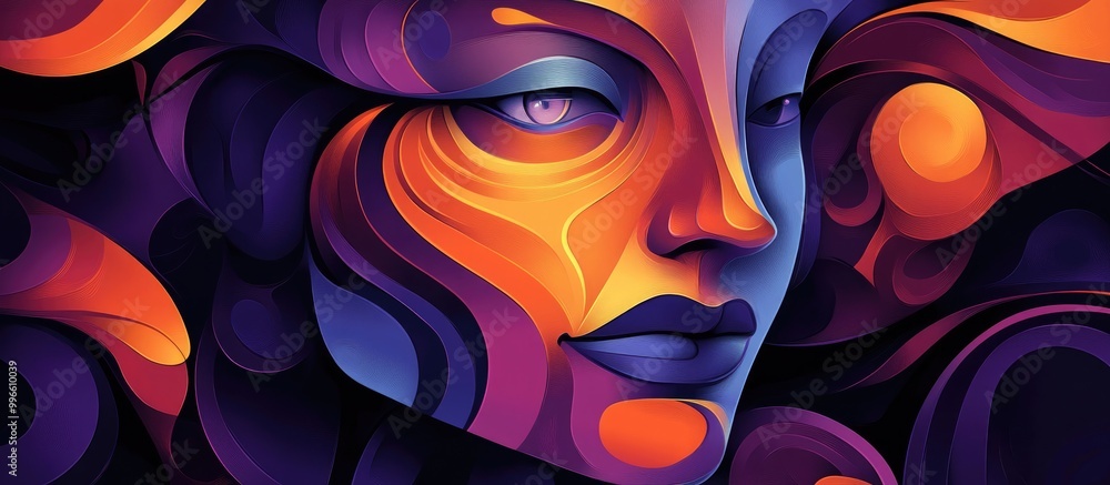 Poster abstract 2d background featuring a stylized face design