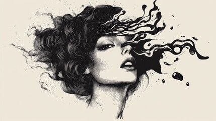 Fototapeta premium Surreal hand drawn 2d illustration featuring an attractive girl Tattoo art suitable for cards posters banners prints t shirts badges and pins