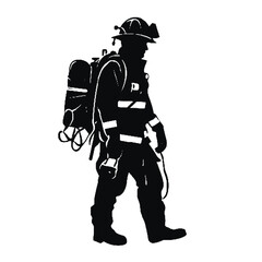 Heroic Firefighter Standing Silhouette Isolated on White Background – Vector Art