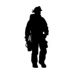 Silhouette of Firefighter with Firefighting Gear Isolated on White Background – Vector Design