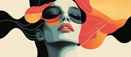 Contemporary portrait illustration featuring abstract facial designs showcasing aesthetic surrealism and a vintage fashion theme