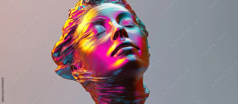 Poster abstract 3d rendering of a female bust figure with a water ripple effect and an anonymous face set a