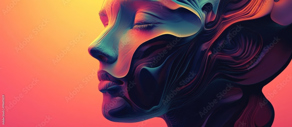 Poster surreal portrait illustrated through 3d rendering in an abstract style