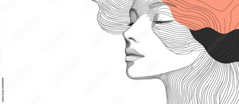 Poster abstract face composed of shapes lines and zigzags in a line art style featuring contemporary hand d