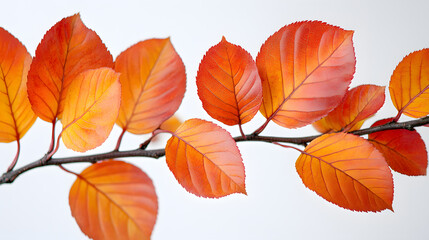 Obraz premium Vibrant orange and red autumn leaves branch isolated on white background
