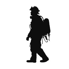 Silhouette of a Firefighter in Action Isolated on White Background – Vector Illustration