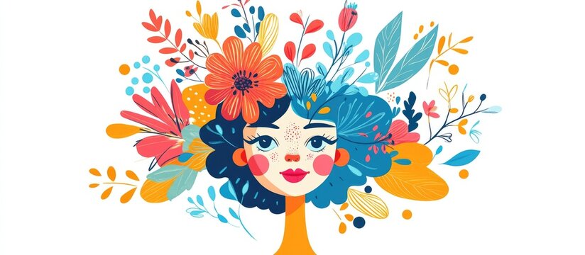 Playful avatar with a humorous expression Vibrant design features an abstract character with floral elements Ideal for social media as a whimsical flat cartoon figure Isolated on white