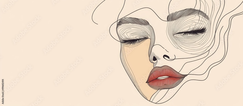 Poster abstract face composed of shapes lines and zigzags in a line art style featuring contemporary hand d