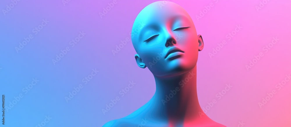 Poster abstract 3d rendering of a female bust with a flat anonymous face set against a gradient background 