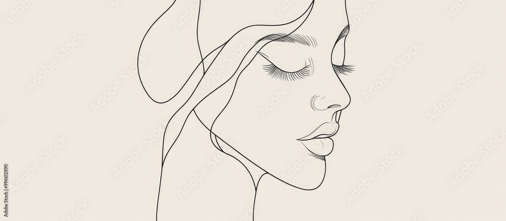 Poster abstract line drawing of a woman s face minimalistic and surrealistic style featuring modern continu