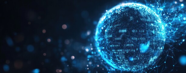 Obraz premium Abstract digital background with glowing blue and red lights on a dark black space