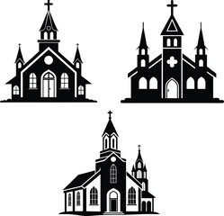 A set of a modern and peaceful Churches silhouette vector art illustration and Prayer halls or house vector icon and logo design