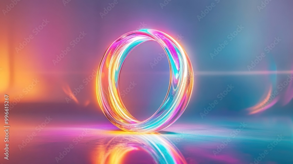Poster abstract colorful light ring glowing against a soft background, creating a mesmerizing visual effect