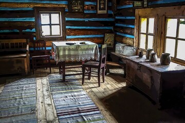 Ancient dining room in a house in the village