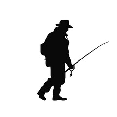 Fishing Expert Silhouette Isolated on White Background – Vector Ar