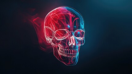 An artistic depiction of a skull with glowing effects, combining elements of science and creativity in a stunning visual.
